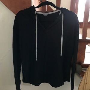 Black hooded long sleeve shirt